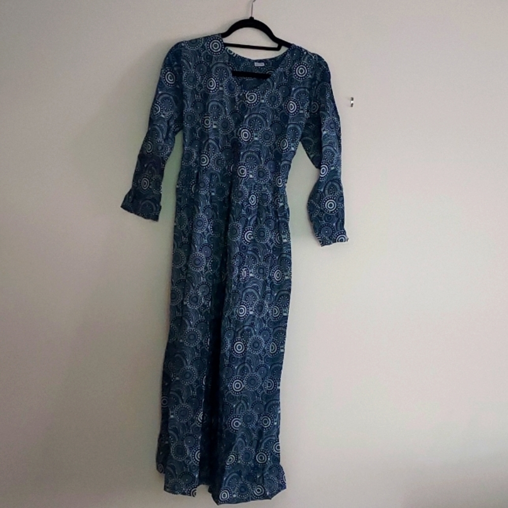 Indigo print Kurti maxi dress long jacket